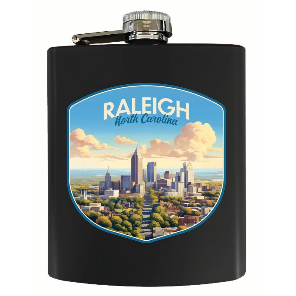 Raleigh North Carolina Daytime Cityscape Design Souvenir 7 oz Steel Flask Matte Finish Image 2