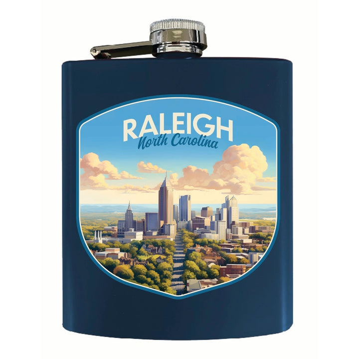 Raleigh North Carolina Daytime Cityscape Design Souvenir 7 oz Steel Flask Matte Finish Image 3