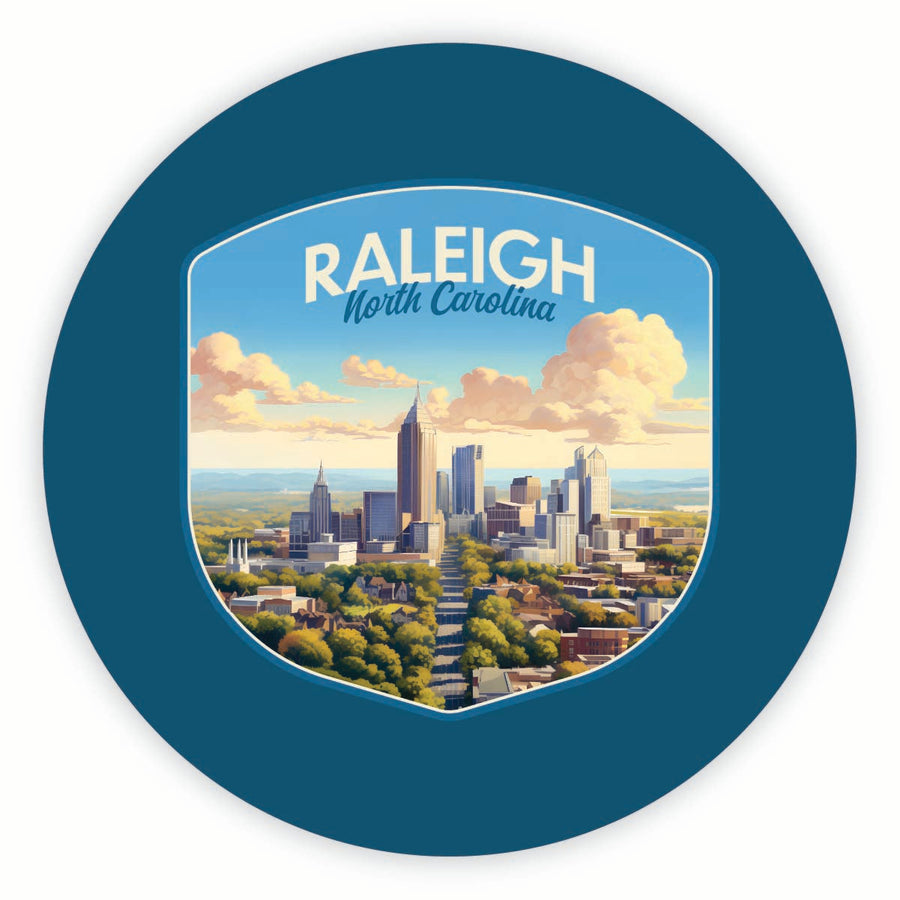 Raleigh North Carolina Daytime Cityscape Design Souvenir Round Fridge Magnet Image 1