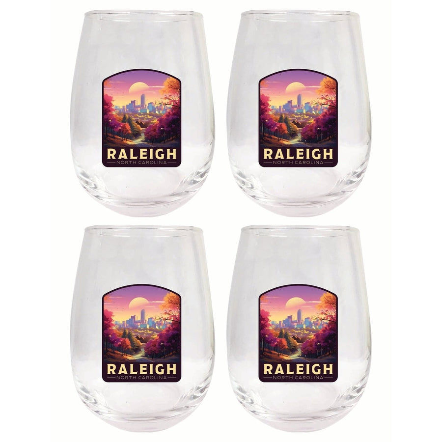 Raleigh North Carolina City of Oaks Design Souvenir 15 oz Stemless Wine Glass 4-Pack Image 1