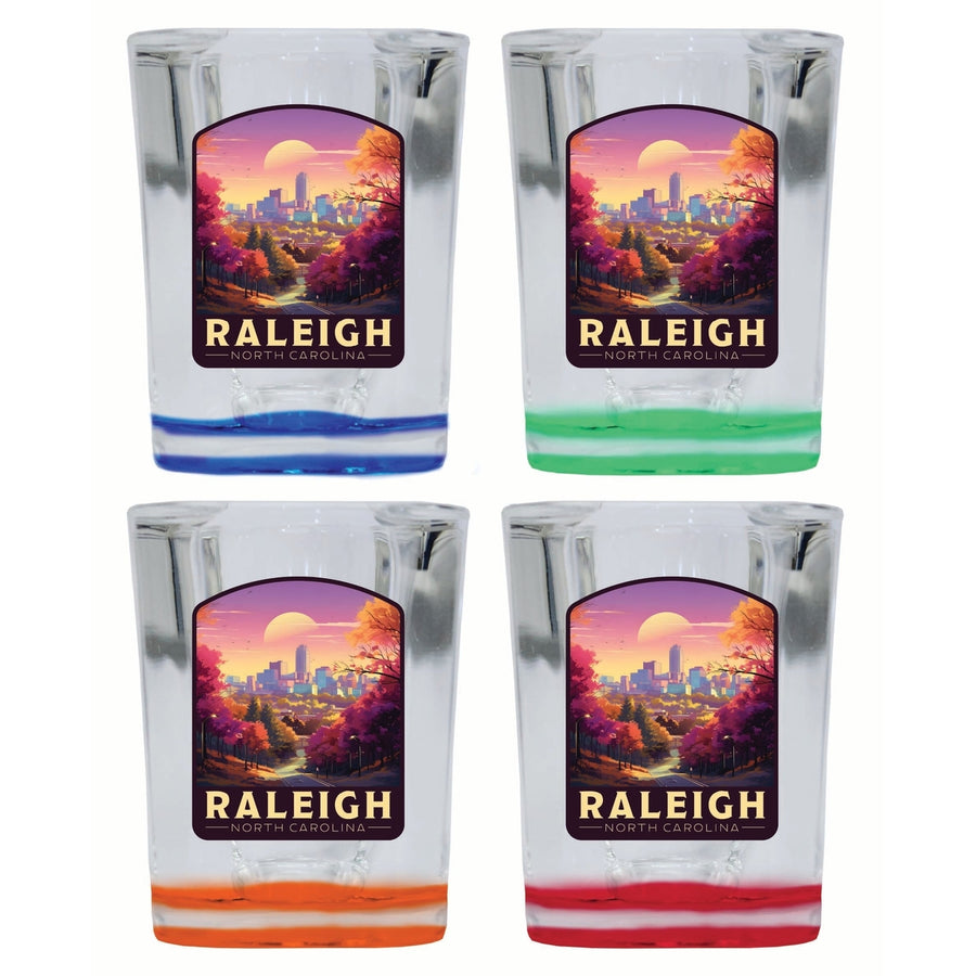 Raleigh North Carolina City of Oaks Design Souvenir 2 Ounce Shot Glass Square 4-Pack Multicolor Image 1