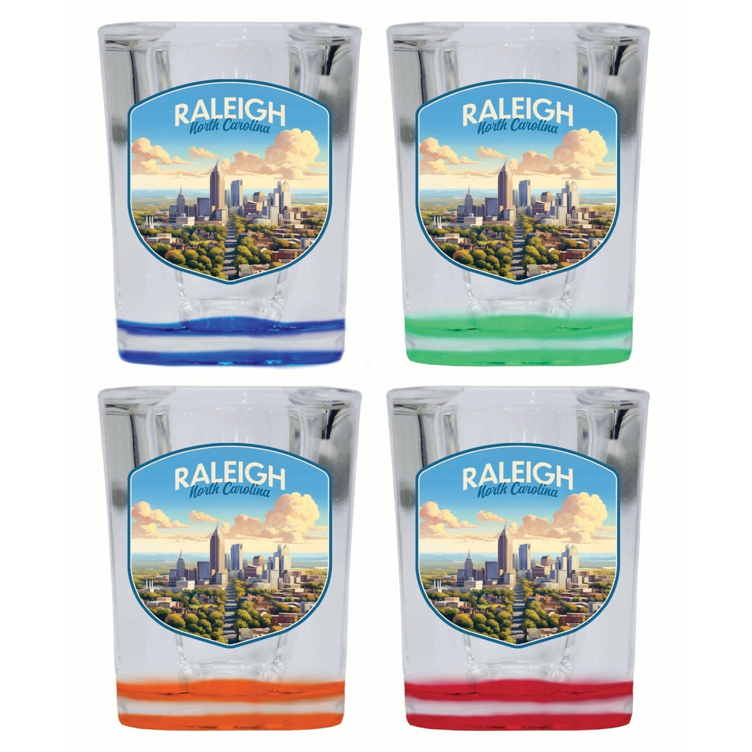 Raleigh North Carolina Daytime Cityscape Design Souvenir 2 Ounce Shot Glass Square 4-Pack Multicolor Image 1