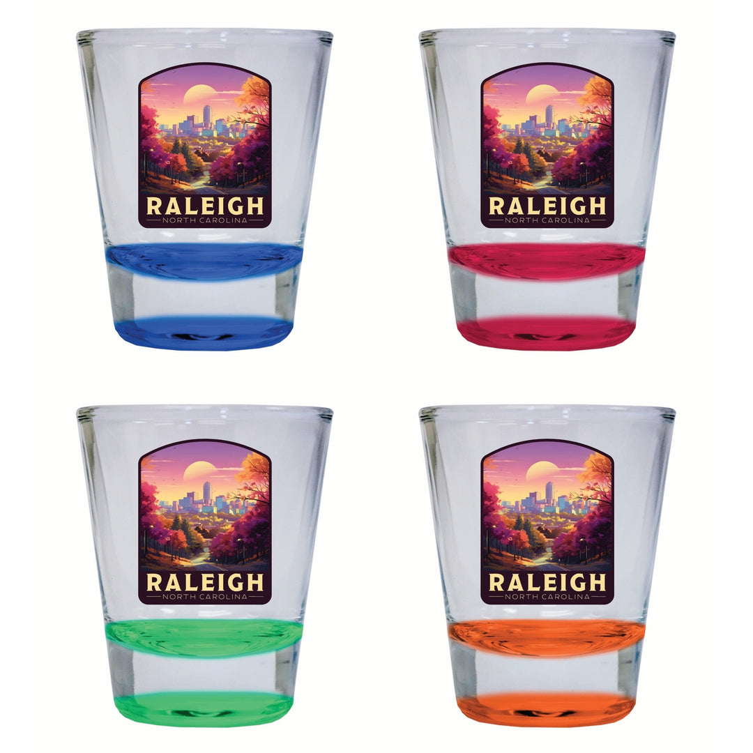 Raleigh North Carolina City of Oaks Design Souvenir 2 Ounce Shot Glass Round 4-Pack Multicolor Image 1