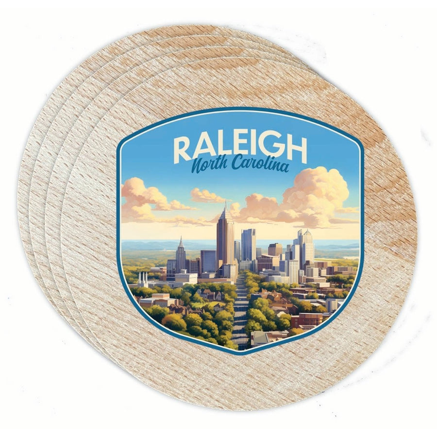 Raleigh North Carolina Daytime Cityscape Design Souvenir Coaster Wooden 3.5 x 3.5-Inch 4 Pack Image 1