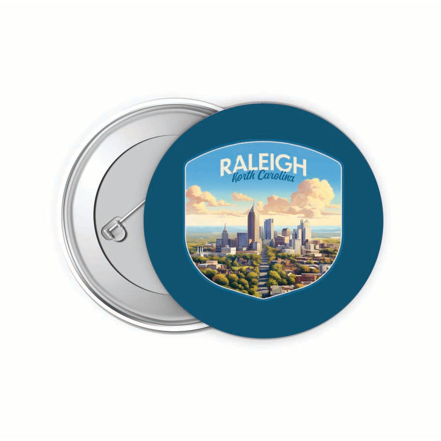 Raleigh North Carolina Daytime Cityscape Design Souvenir Small 2-Inch Button Pin 4 Pack Image 1