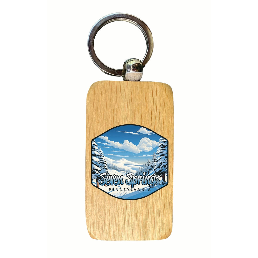 Seven Springs Pennsylvania Ski Slopes Design Souvenir 2.5x1-Inch Souvenir Wooden Keychain Image 1