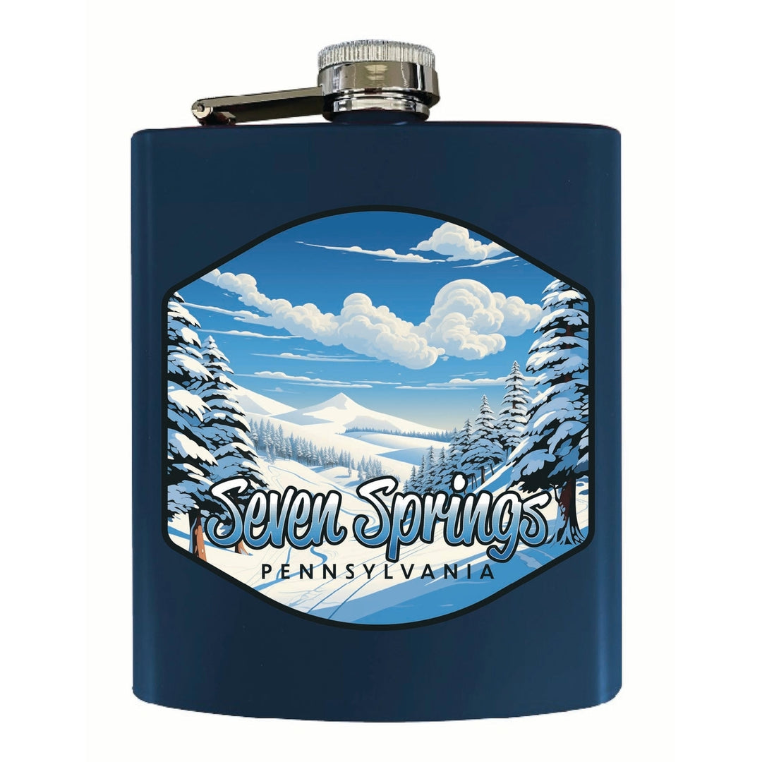 Seven Springs Pennsylvania Ski Slopes Design Souvenir 7 oz Steel Flask Matte Finish Image 3