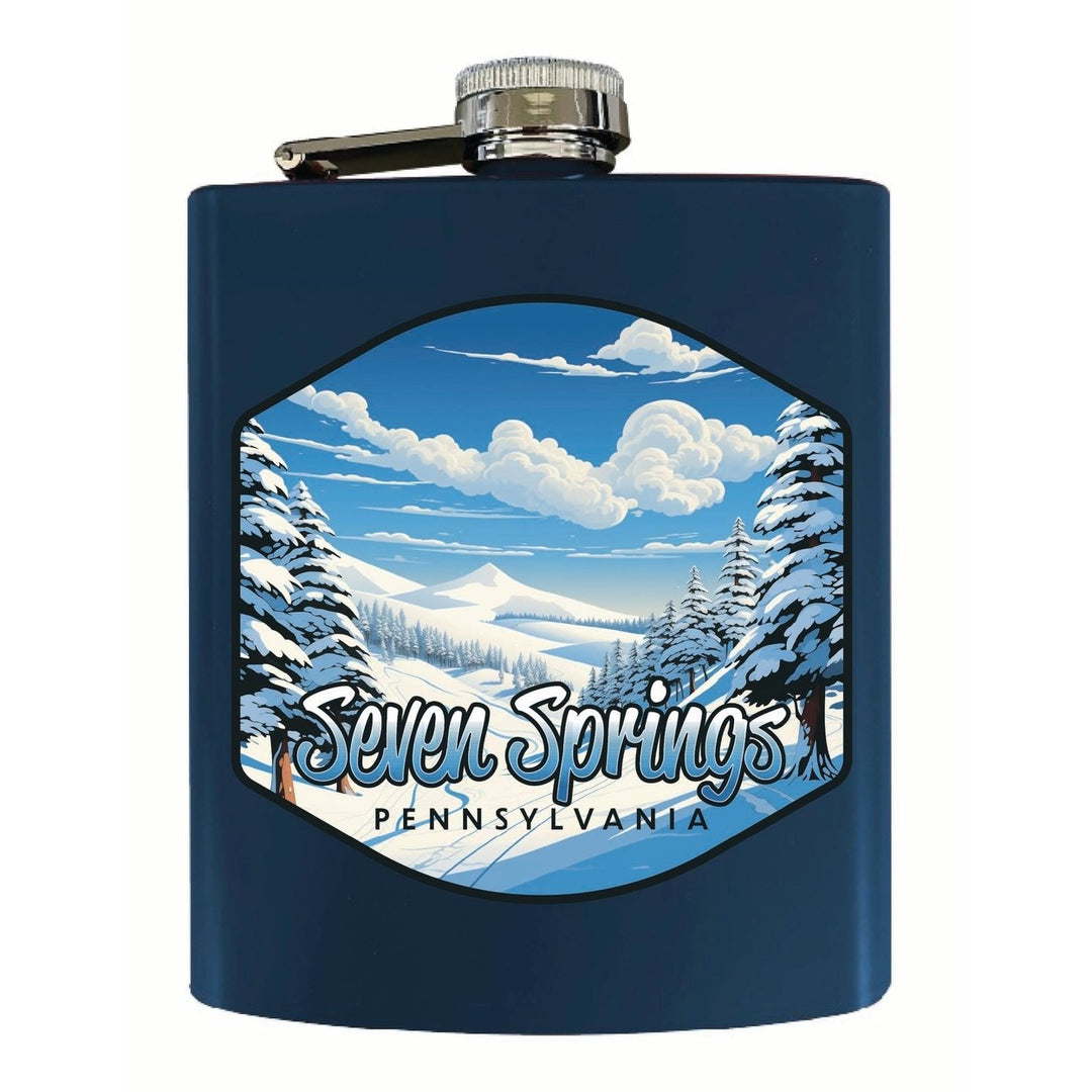 Seven Springs Pennsylvania Ski Slopes Design Souvenir 7 oz Steel Flask Matte Finish Image 1