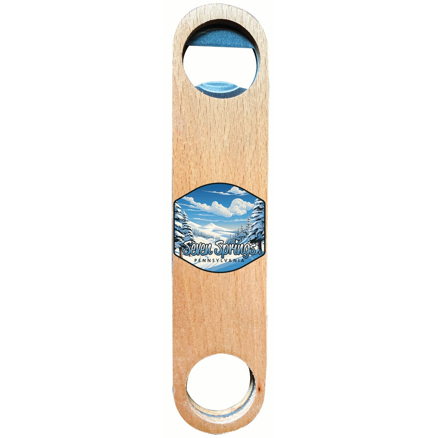 Seven Springs Pennsylvania Ski Slopes Design Souvenir Wooden Bottle Opener Image 1