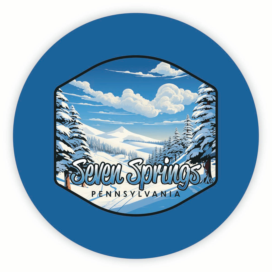 Seven Springs Pennsylvania Ski Slopes Design Souvenir Round Fridge Magnet Image 1