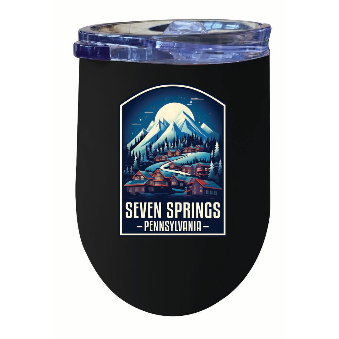 Seven Springs Pennsylvania Snowy Village Design Souvenir 12 oz Insulated Wine Stainless Steel Tumbler Image 1