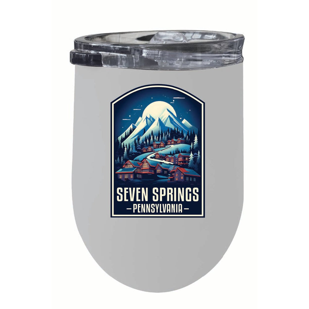 Seven Springs Pennsylvania Snowy Village Design Souvenir 12 oz Insulated Wine Stainless Steel Tumbler Image 2