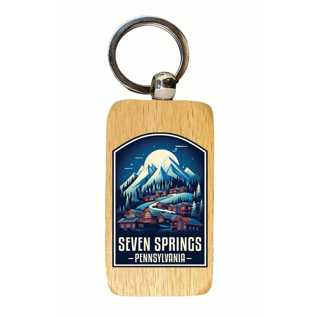 Seven Springs Pennsylvania Snowy Village Design Souvenir 2.5x1-Inch Souvenir Wooden Keychain Image 1