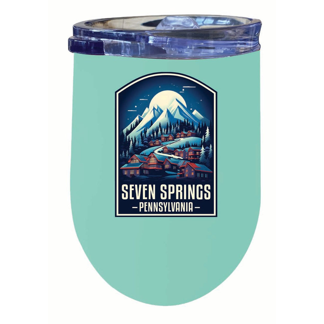 Seven Springs Pennsylvania Snowy Village Design Souvenir 12 oz Insulated Wine Stainless Steel Tumbler Image 4