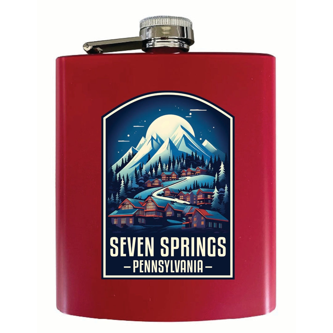 Seven Springs Pennsylvania Snowy Village Design Souvenir 7 oz Steel Flask Matte Finish Image 1