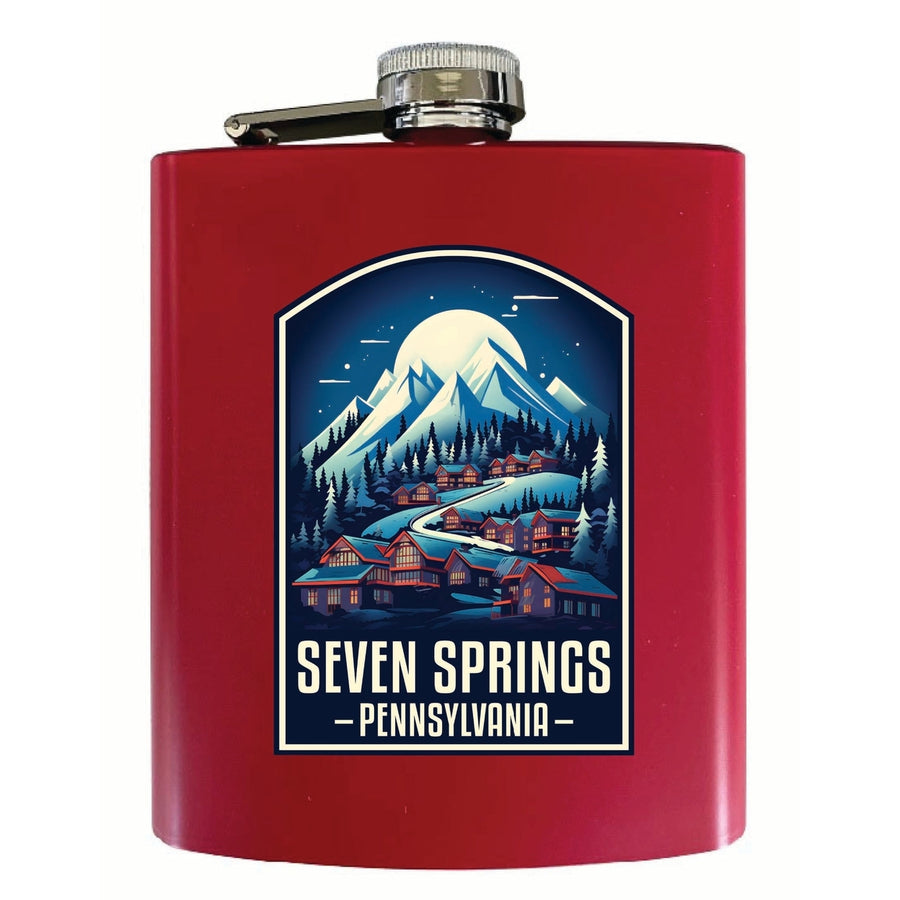 Seven Springs Pennsylvania Snowy Village Design Souvenir 7 oz Steel Flask Matte Finish Image 1