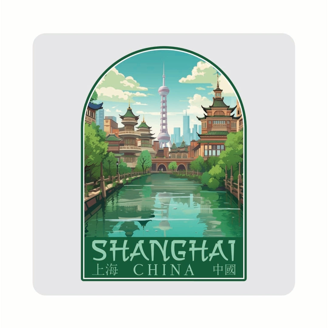 Shanghai China Old Town Design Souvenir 4x4-Inch Coaster Acrylic 4 Pack Image 1