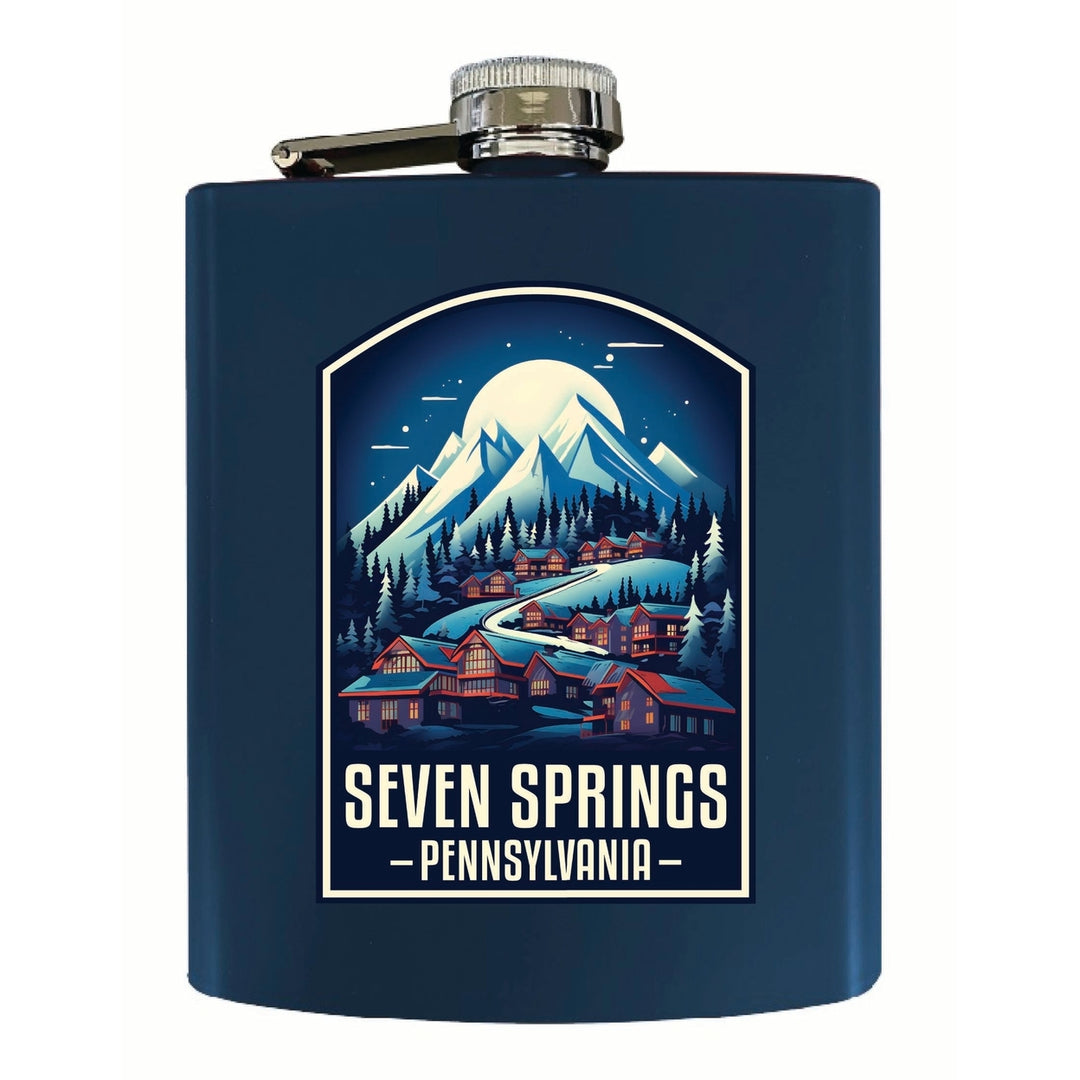 Seven Springs Pennsylvania Snowy Village Design Souvenir 7 oz Steel Flask Matte Finish Image 2