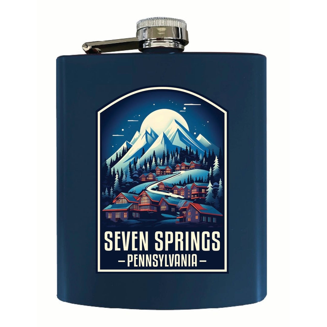 Seven Springs Pennsylvania Snowy Village Design Souvenir 7 oz Steel Flask Matte Finish Image 1