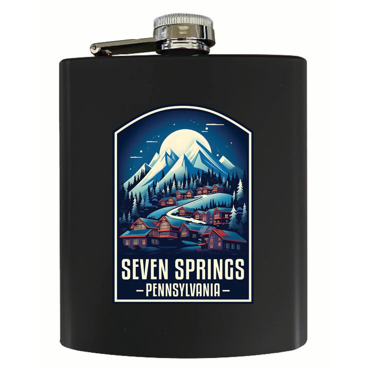 Seven Springs Pennsylvania Snowy Village Design Souvenir 7 oz Steel Flask Matte Finish Image 3