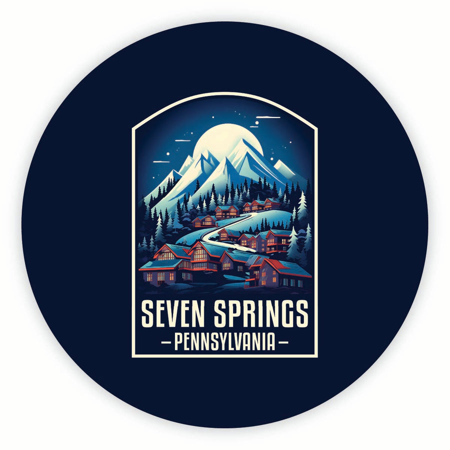 Seven Springs Pennsylvania Snowy Village Design Souvenir Round Fridge Magnet Image 1