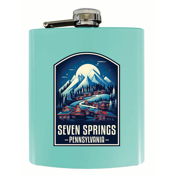 Seven Springs Pennsylvania Snowy Village Design Souvenir 7 oz Steel Flask Matte Finish Image 4