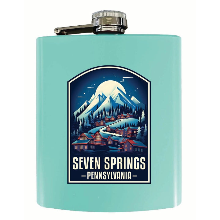 Seven Springs Pennsylvania Snowy Village Design Souvenir 7 oz Steel Flask Matte Finish Image 1