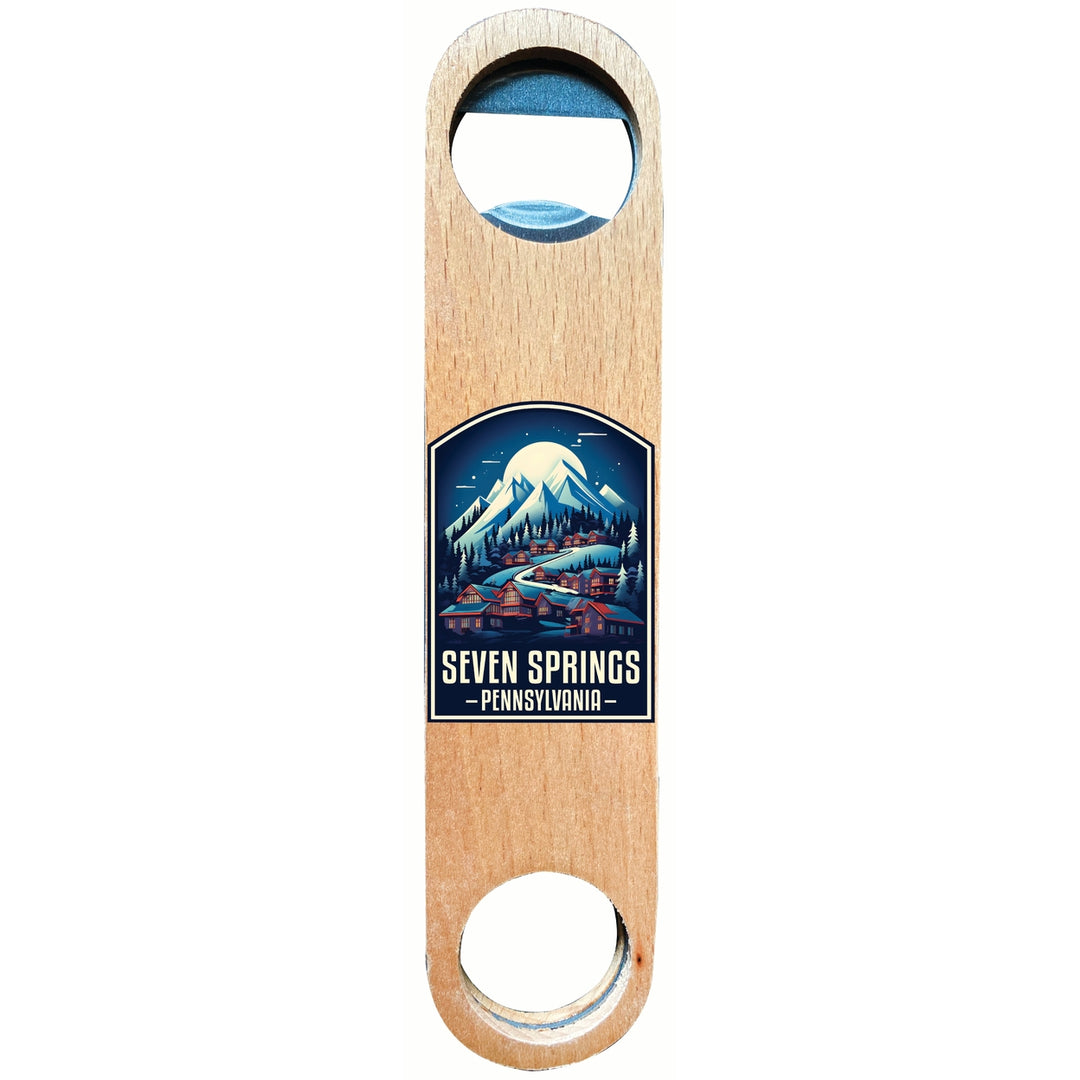 Seven Springs Pennsylvania Snowy Village Design Souvenir Wooden Bottle Opener Image 1