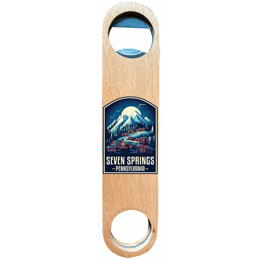 Seven Springs Pennsylvania Snowy Village Design Souvenir Wooden Bottle Opener Image 1