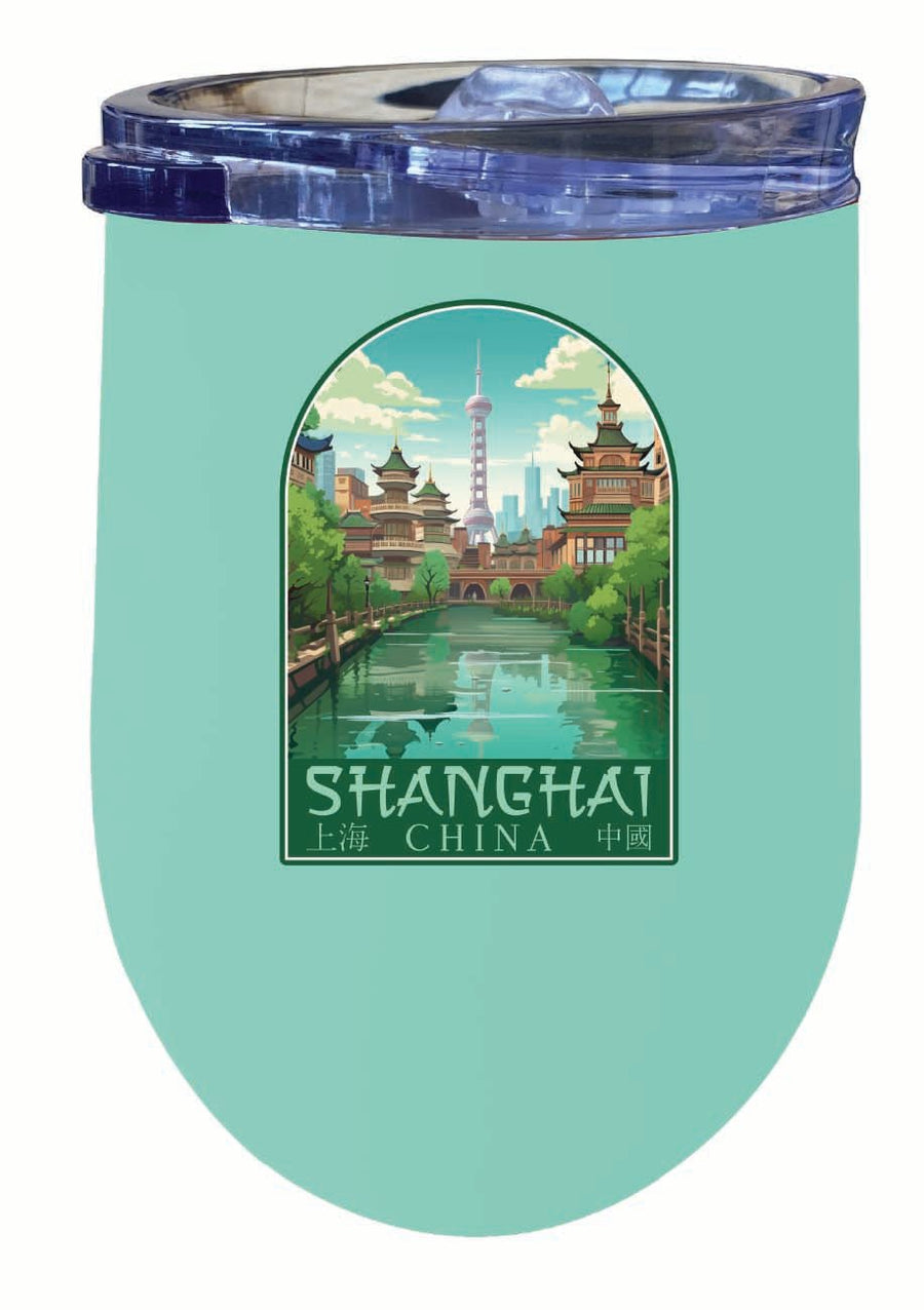 Shanghai China Old Town Design Souvenir 12 oz Insulated Wine Stainless Steel Tumbler Image 1