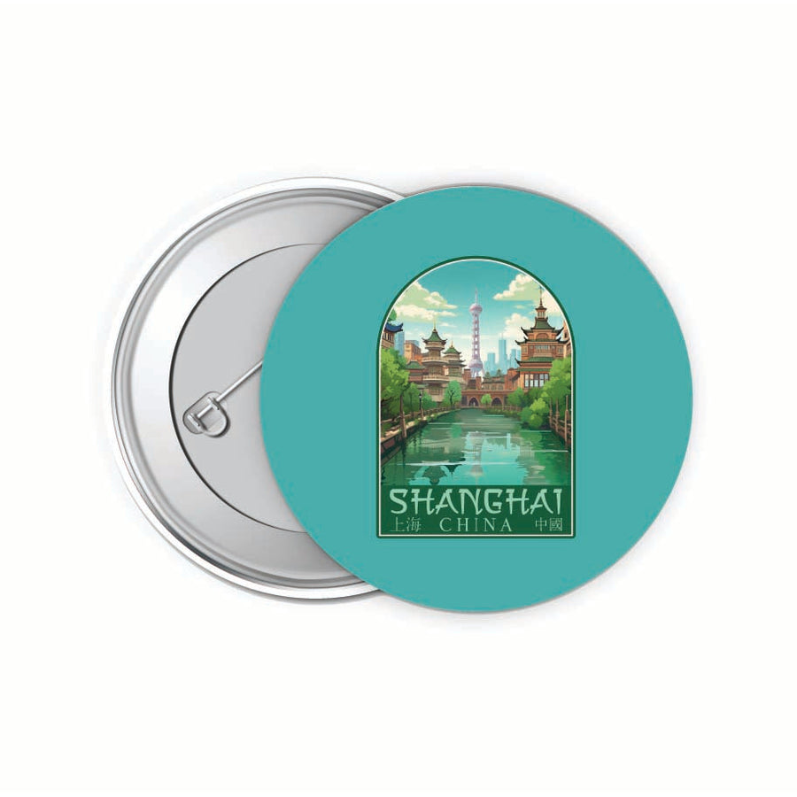 Shanghai China Old Town Design Souvenir Small 2-Inch Button Pin 4 Pack Image 1