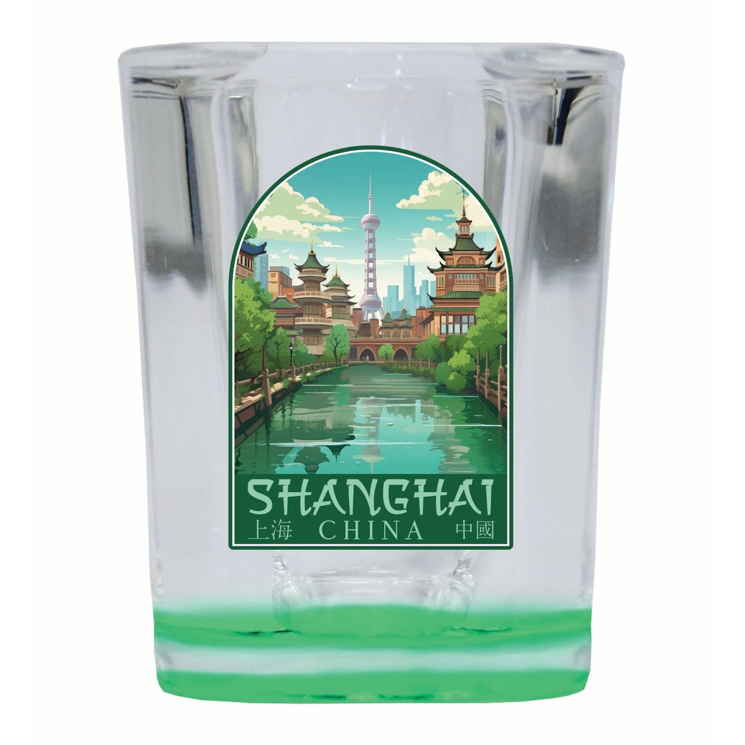 Shanghai China Old Town Design Souvenir 2 Ounce Shot Glass Square Image 1