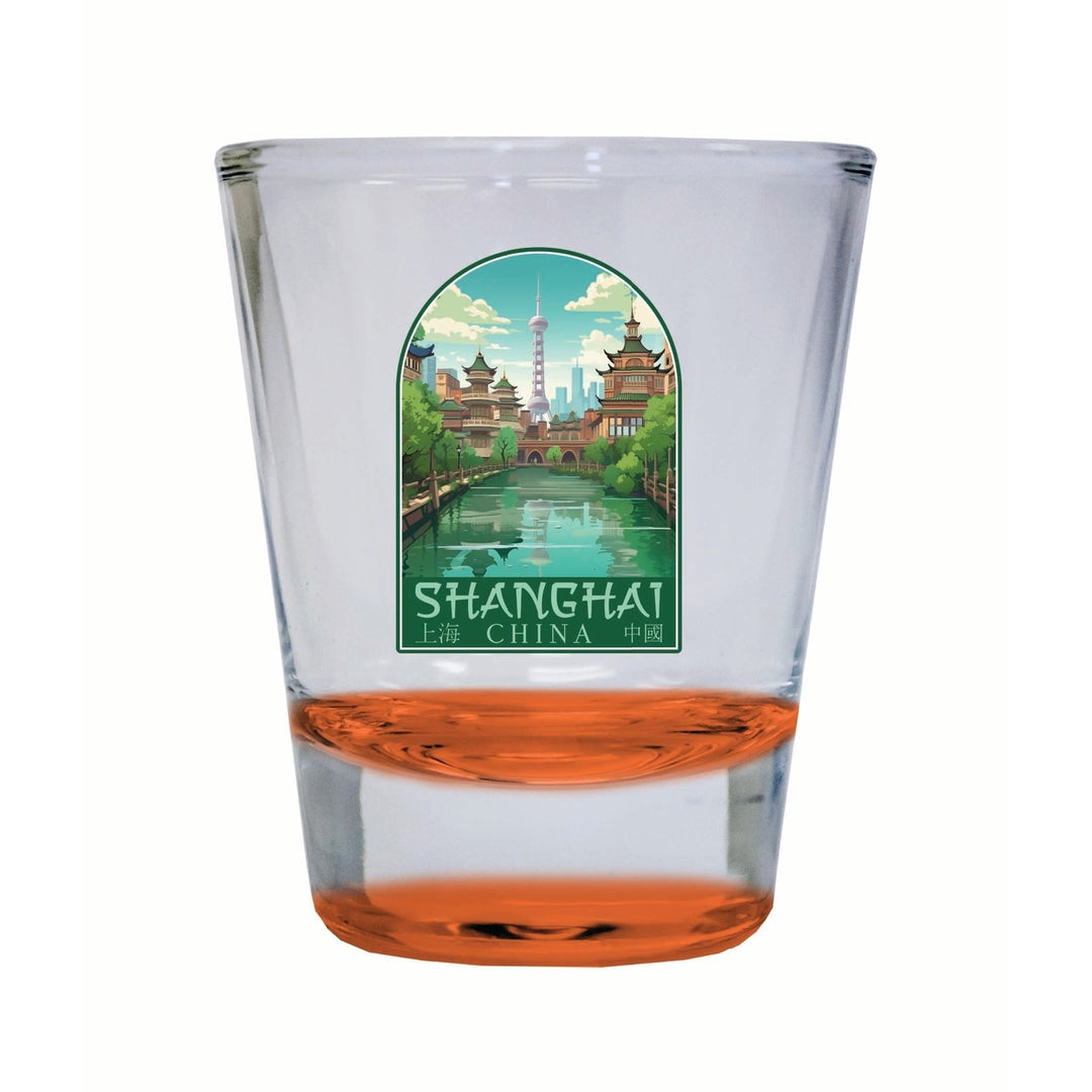 Shanghai China Old Town Design Souvenir 2 Ounce Shot Glass Round Image 1