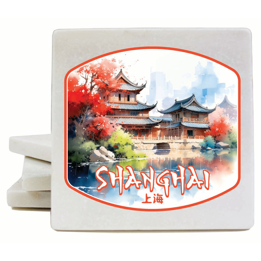 Shanghai China Watercolor Templates Design Souvenir 4x4-Inch Coaster Marble 4 Pack Image 1