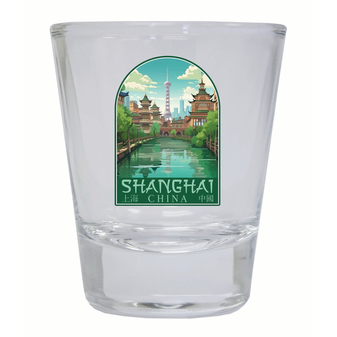 Shanghai China Old Town Design Souvenir 2 Ounce Shot Glass Round Image 2