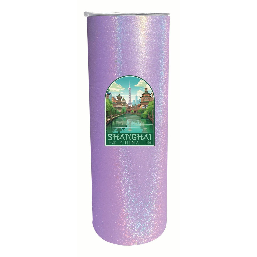 Shanghai China Old Town Design Souvenir 20 oz Insulated Stainless Steel Skinny Tumbler Image 1