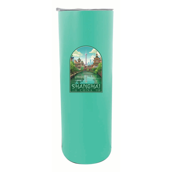 Shanghai China Old Town Design Souvenir 20 oz Insulated Stainless Steel Skinny Tumbler Image 1