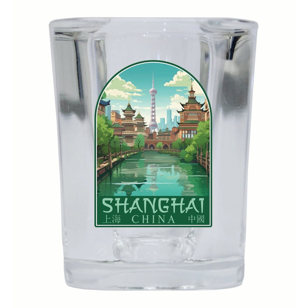 Shanghai China Old Town Design Souvenir 2 Ounce Shot Glass Square Image 1