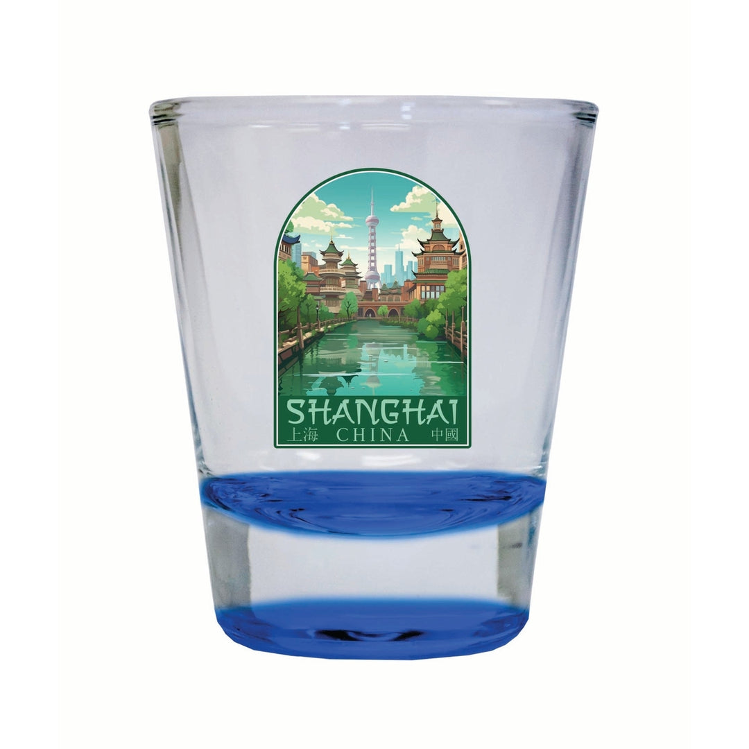 Shanghai China Old Town Design Souvenir 2 Ounce Shot Glass Round Image 4