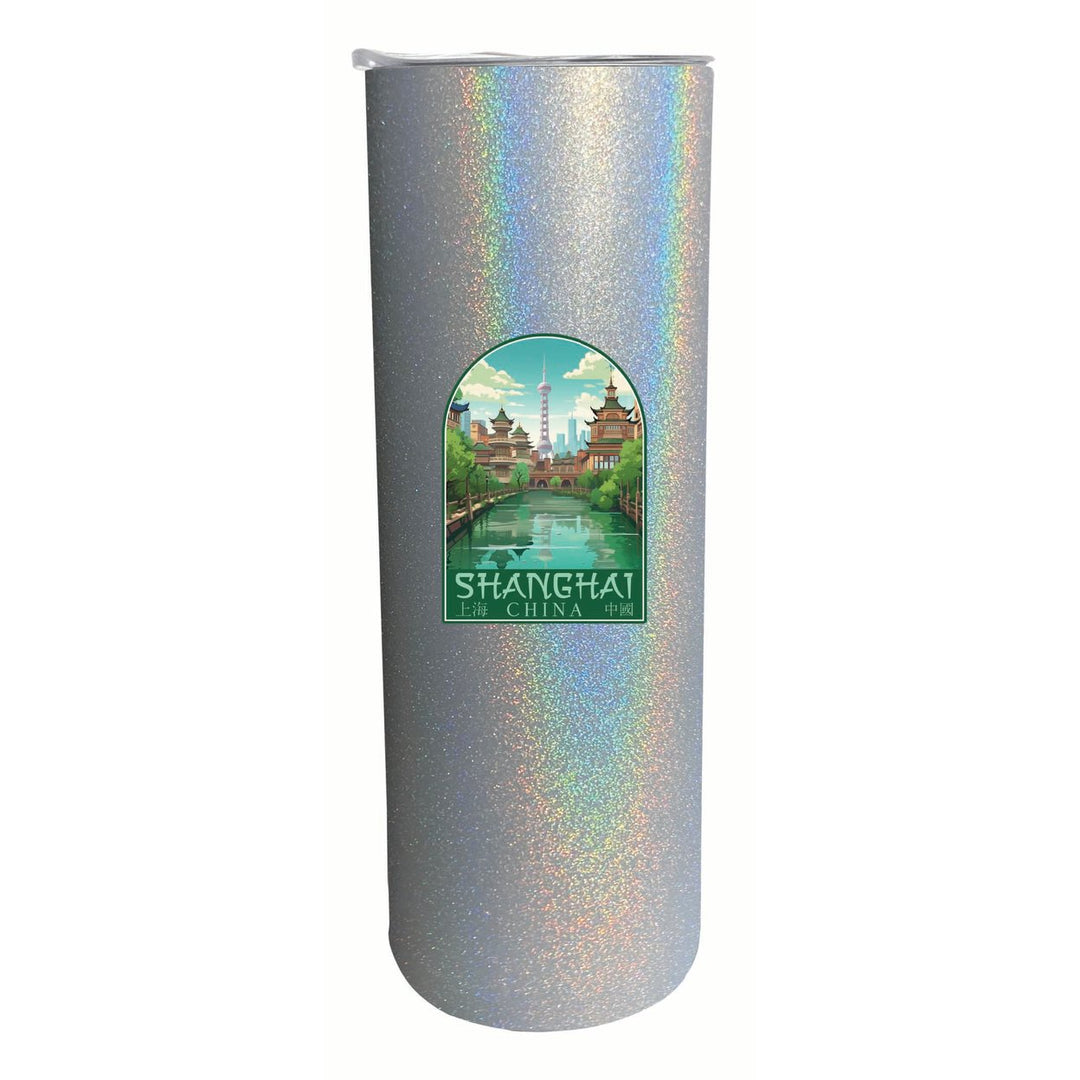 Shanghai China Old Town Design Souvenir 20 oz Insulated Stainless Steel Skinny Tumbler Image 1