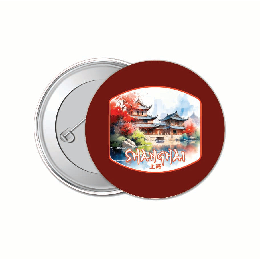 Shanghai China Watercolor Templates Design Souvenir Small 1-Inch Button Pin 4 Pack Image 1