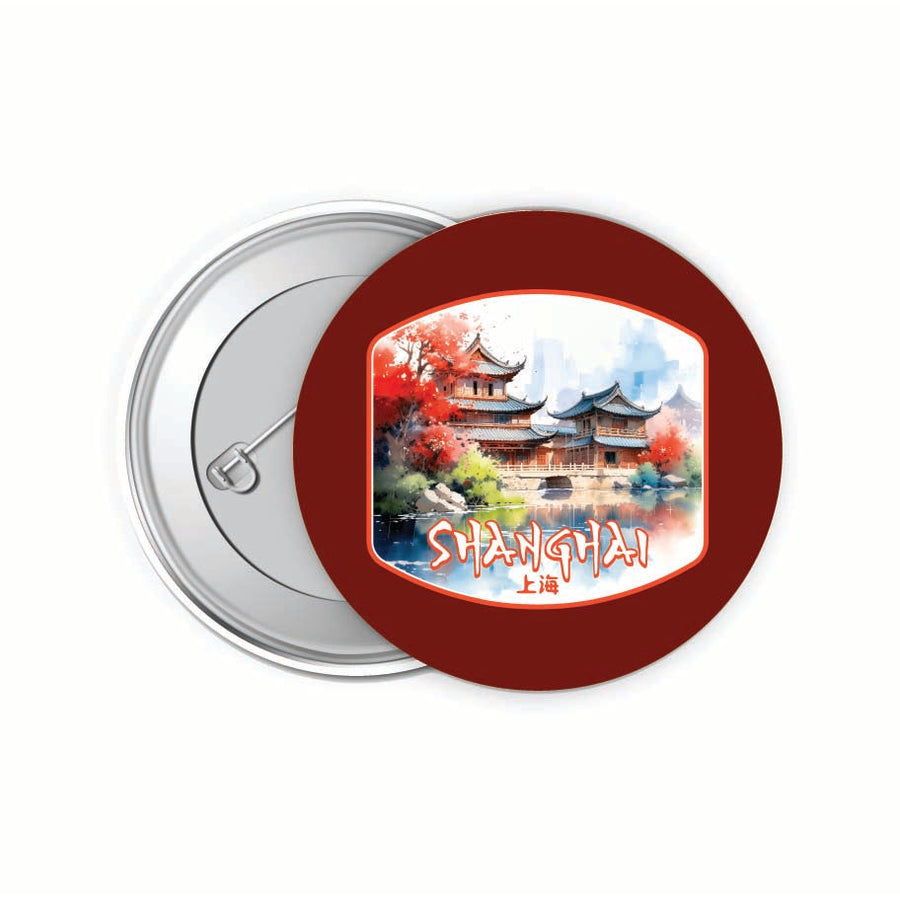 Shanghai China Watercolor Templates Design Souvenir Small 2-Inch Button Pin 4 Pack Image 1