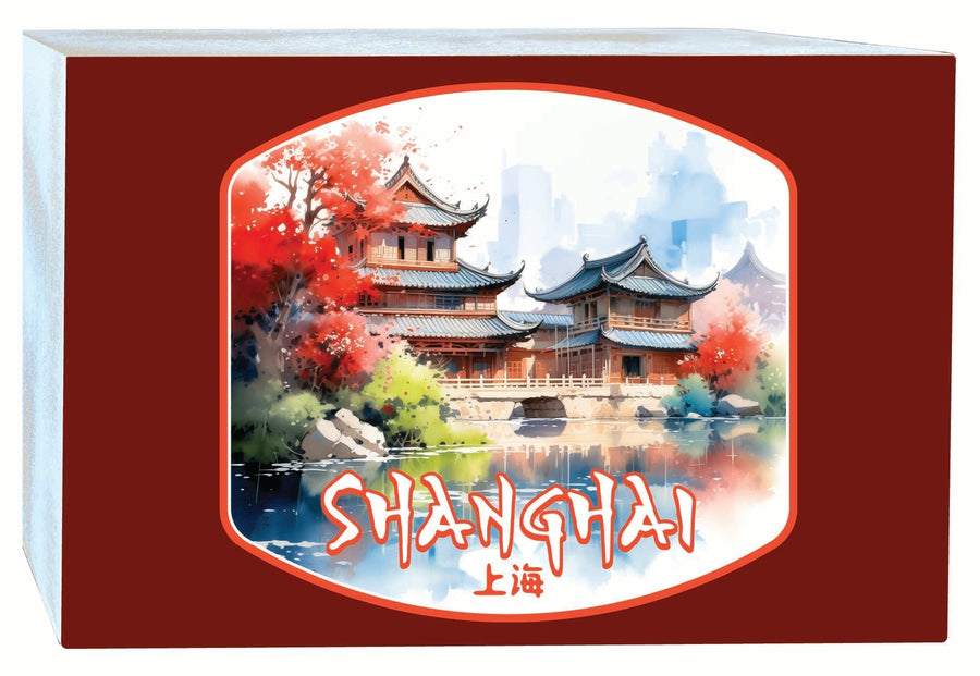 Shanghai China Watercolor Templates Design Souvenir Wood sign with frame 5x7 Image 1