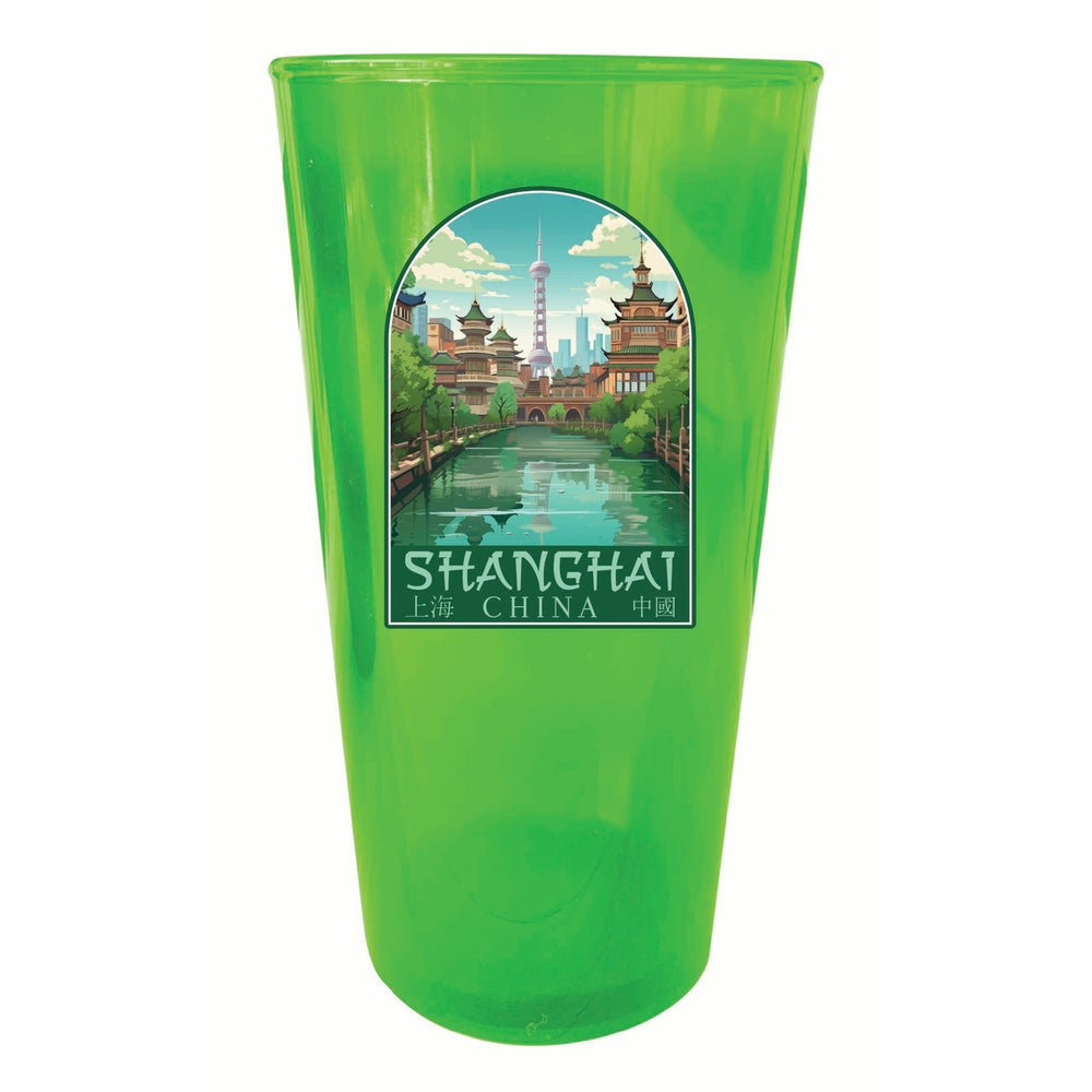 Shanghai China Old Town Design Souvenir Plastic 16 oz pint Image 2