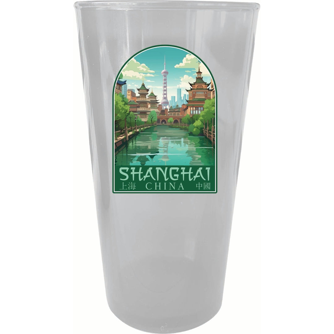 Shanghai China Old Town Design Souvenir Plastic 16 oz pint Image 3