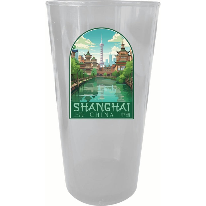 Shanghai China Old Town Design Souvenir Plastic 16 oz pint Image 1