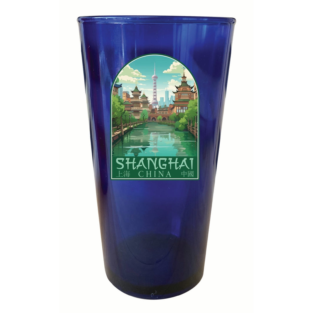 Shanghai China Old Town Design Souvenir Plastic 16 oz pint Image 4