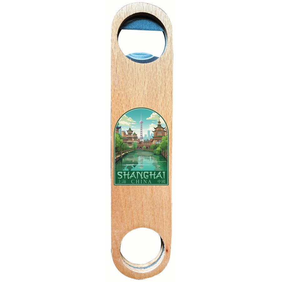 Shanghai China Old Town Design Souvenir Wooden Bottle Opener Image 1