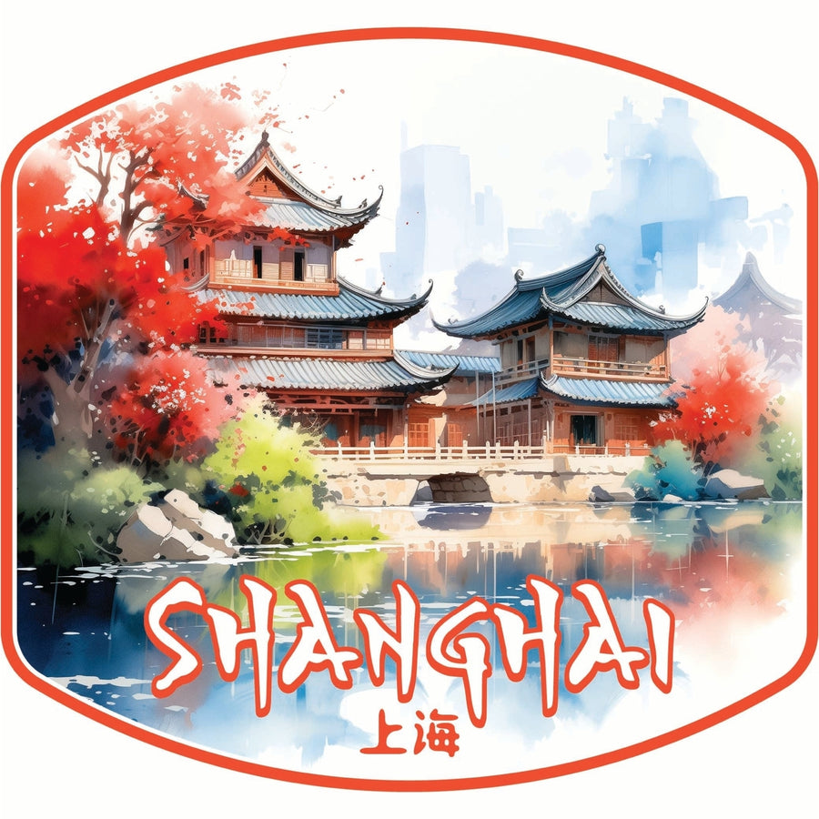 Shanghai China Watercolor Templates Design Souvenir Die Cut Flat Magnet Image 1