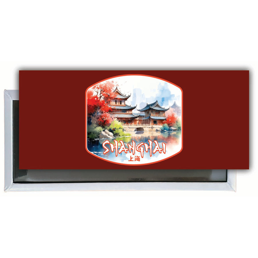 Shanghai China Watercolor Templates Design Souvenir Fridge Magnet 4.75 x 2 Inch Image 1